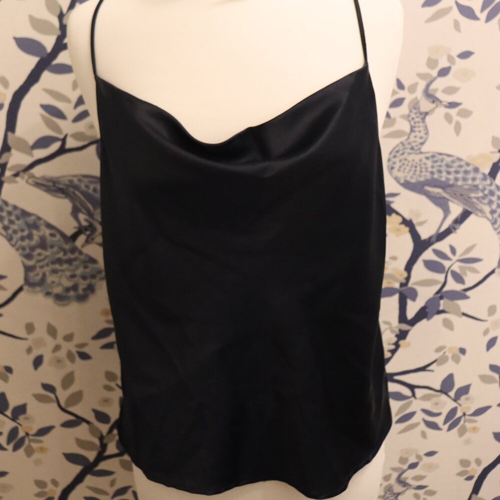 Ro & De Anthropologie Navy Blue Satin Cowl Neck Camisole Top